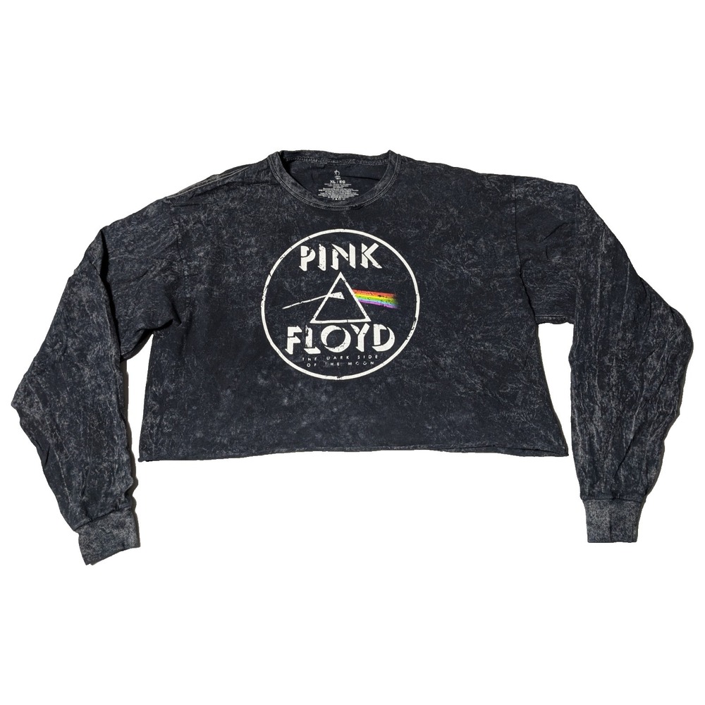 PINK FLYOD 1973 Tour DARK SIDE OF THE MOON Acid Wash Crop‎ Retro Tee - Women XL